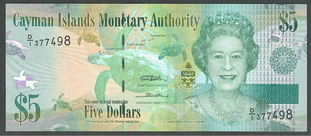 Cayman Islands, P-39a, 2010 $5, GemCU